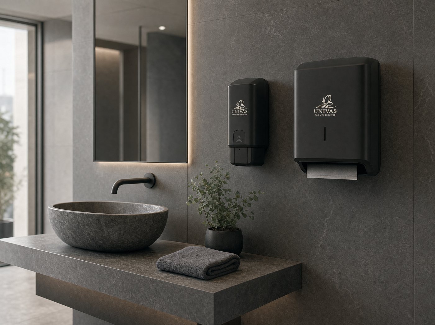 Moderne toilet med UNIVAS dispensere